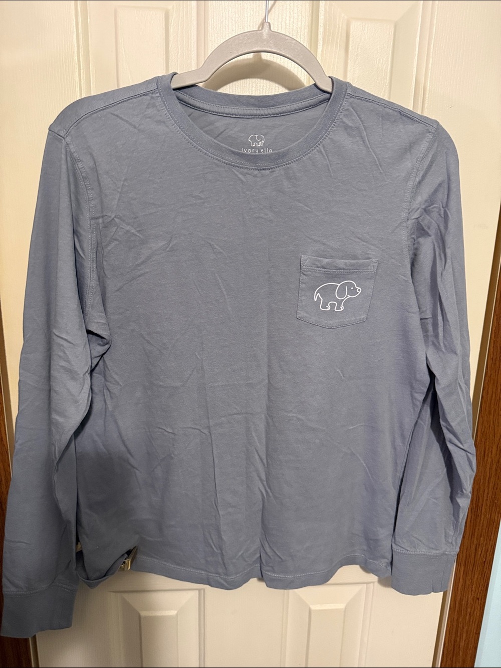 ivory ella women’s  Long-Sleeve Pocket Tee in Light Blue